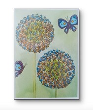 ACEO PRINT of Original Allium Flowers Butterflies Acrylic & Pencil Charlene Slie picture
