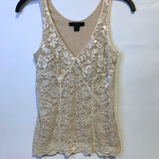 Express Women’s Beige Lace Floral V-Neck Sleeveless Tank Top Size S picture