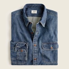 NEW J.Crew Midweight Denim Collared Workshirt in Dark Wash - Overshirt picture