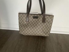 Gucci GG Supreme Canvas & Leather Tote Handbag Beige/Brown Zip w/ COA picture