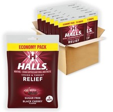 HALLS Sugar Free Black Cherry Cough Drops 840 Drops 12 Bags Sore Throat Relief picture
