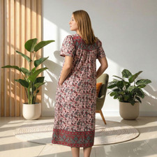 Loungees Women’s Cotton House Dress with Pockets, Short Sleeve Muumuu Caftan, Sw picture