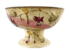 Antique Majolica Ribbon and Fuchsia Hanging Flowers Pedestal Bowl 1880's picture