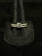 Solid 925 Silver 6MM Diamond Round Prong Engagement/Wedding Ring Set 2pc Size 8 picture