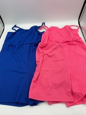 Girls Ribbed Camisole Romper Jumpsuit Shorts Size 8Y Blue & Pink Lot of 2 picture