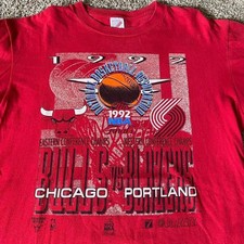 Vintage 1992 NBA Finals, Portland Trailblazers vs Chicago Bulls, T-Shirt, Size L picture