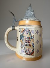 VTG German Stein Playing Cards Pewter  Top Cup 1890-1910 Rare picture