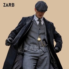 Peaky Blinders 3 Piece Gray Suit with Black Wool Coat & Cap, Thomas Shelby Style picture