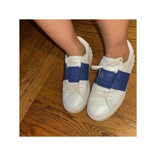 Valentino Garavani Open Low Top Sneakers Womens 8.5 White Blue Good Rockstuds picture