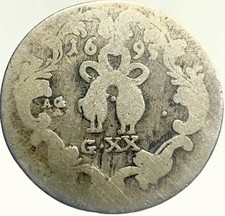 1695 Kingdom of Naples 20 Grana King Charles Silver Coin Full Date Genuine picture