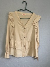 Mazik Women’s Small Cream Ruffle Peplum Blouse Button Front 100% Cotton MK7212 picture