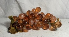 Vintage Mid Century Amber Lucite Resin Grapes With Leaves On Stem 9” picture