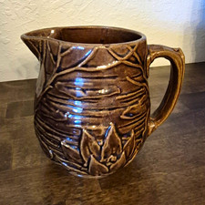 Vintage 1935 Nelson McCoy Water Lily Brown Pitcher Creamer Lotus #124 Art Deco picture
