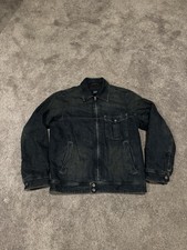 Vintage 2005 Gap Denim Jacket Mens M Faded Black Lined Full Zip Work Utility picture