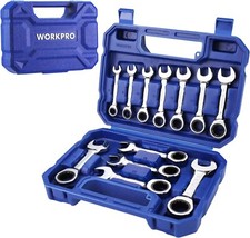 WORKPRO 12-piece Stubby Ratcheting Wrench Set, Metric 8-19mm 72-Tooth Cr-V Steel picture