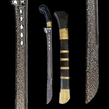 Antique 19thC Lombok Rudus Pedang Parang Sword - Silver Inlay Aksara Pegon Scrip picture