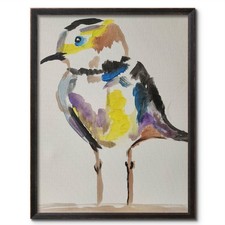 Original 14x11 Impressionist Colorful Bird Portrait Painting Signed Canvas picture