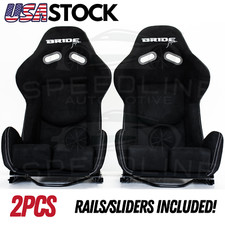 2PCS BRIDE Seats Low Max Racing Black Suede Style Seat Adjustable PAIR picture