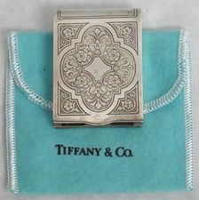 VINTAGE TIFFANY & CO STERLING SILVER FLORAL ENGRAVED MATCH SAFE IN POUCH  picture