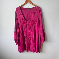 Roaman’s Plus Size Boho Embroidered Button-Front Tunic Top Fuchsia Pink picture
