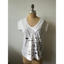 NZT Nic + Zoe Womens White Black Abstract Floral Graphic V-Neck Tee Shirt Small picture