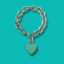 Vintage Tiffany & Co. Tiffany Blue Enamel Heart Tag Sterling Bracelet 6.5