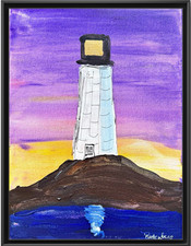 Rutenberg Lighthouse Original Mixed Media Folk Art Painting Canvas 9x12 050 picture