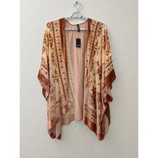 Torrid Rust Orange Velvet Kimono Wrap Burnout Floral Boho One Size NWT picture