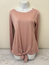 INC International Concepts Shimmer Long Sleeve Top Womens M Pink Waist Tie picture