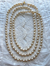 Vintage Signed Miriam Haskell Necklace Baroque Faux Pearls Gold Tone 60