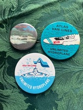Three Vintage Atlas Van-Lines Hydroplane Speedboat Racing Pinback Pin picture