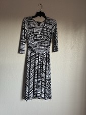 Alyn Paige Women's S Black White Polka Dot V-Neck Ruched Fit & Flare Dress picture