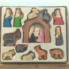 Vintage Lillian Vernon Wood Nativity Set 1988 Hand Painted Christmas Manger Mini picture