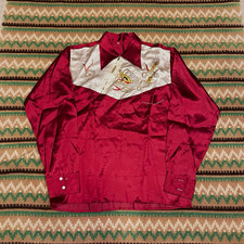 VTG 40s 50s Japanese Sukajan Asymmetrical Zip Souvenir Shirt Size Large Red picture