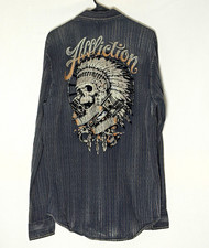 NWT Affliction American Customs Indian Skull Headdress Button Down Shirt Men's picture