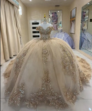 Champagne Quinceanera Dresses Off The Shoulder 3D Flowers Sweet 15 16 Ball Gown picture