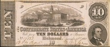 1863 $10 T52 *Reproduction* CSA Currency S.C. State House, M.T. Hunter Pictured picture