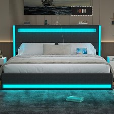 King Size LED Bed Frame with Adjustable Headboard & USB/Type-C Charging picture
