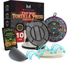Tortilla Press 10 Inch Large, Cast Iron Tortilla Maker Complete Press Kit picture