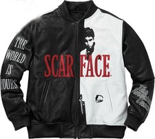 Mens Scarface Supreme Al Pacinoo Fashion Bomber Real Biker Leather Jacket picture