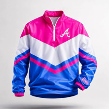 New 2026 Atlanta Braves Barbie Mattel 1/4 Zip Pullover Jacket Size LARGE MLB picture