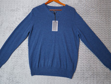Men's Mantovani Studio Blue Cashmere V-Neck - L - NWT (Minor Flaw) picture