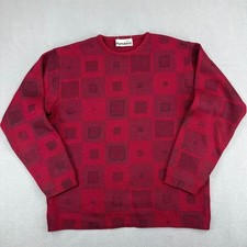 Vintage Pull Montant Red Geometric Wool Sweater Mens Made in France picture