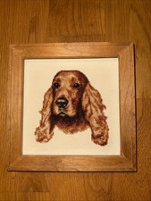 Vintage Homemade Golden Retriever Embroidery, With Wooden Oak Frame. picture