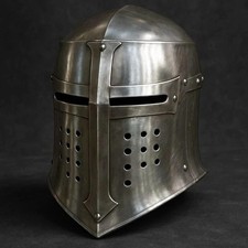 Medieval Great Helmet Crusader Knight Helmet Steel Armor Helmet LARP Cosplay picture
