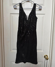 Grace Karin Women's Black Sequin V-Neck Sleeveless Midi Sheath Dress Small picture