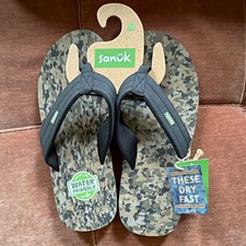 Sanuk Ziggy Men’s Flip Flop Sandals Water Friendly Camo Black/Gray 10 1116734 picture