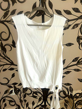 Ann Taylor LOFT Women's White Sleeveless V-Neck Knit Tie Hem Blouse M picture