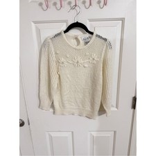Vintage Naomi Bee Ivory Hand Embroidered Floral Crochet Sweater S Cottagecore picture