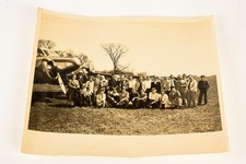 1940s 10x8'' Gelatin Silver Photo - Group on Airfield Posing with Planes V27 picture
